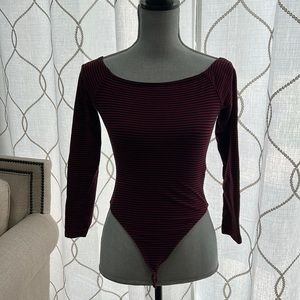 Maroon with black stripes body suit